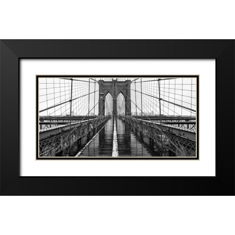 Brooklyn Bridge Black Modern Wood Framed Art Print with Double Matting by PhotoINC Studio