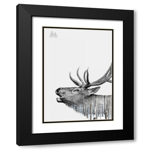 Deer Black Modern Wood Framed Art Print with Double Matting by Clean Nature
