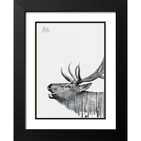 Deer Black Modern Wood Framed Art Print with Double Matting by Clean Nature