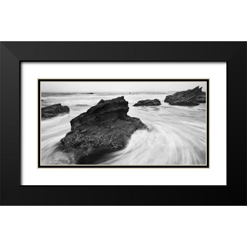 Beach Rocks Black Modern Wood Framed Art Print with Double Matting by PhotoINC Studio