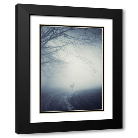 Foggy Morning Hike Black Modern Wood Framed Art Print with Double Matting by Incado