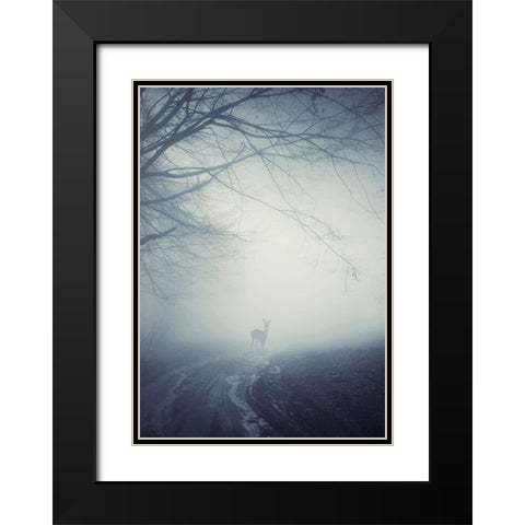 Foggy Morning Hike Black Modern Wood Framed Art Print with Double Matting by Incado