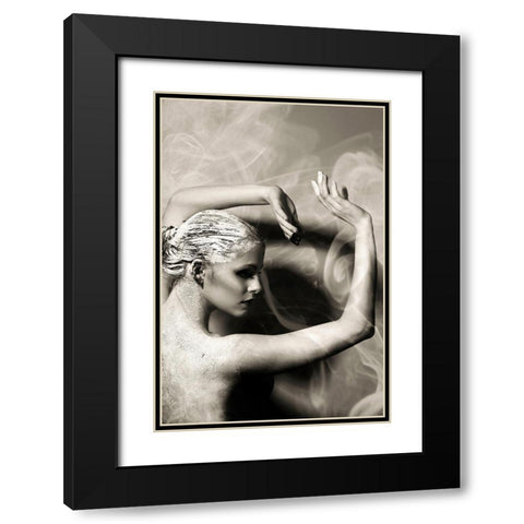 Dancer Statue Black Modern Wood Framed Art Print with Double Matting by Incado