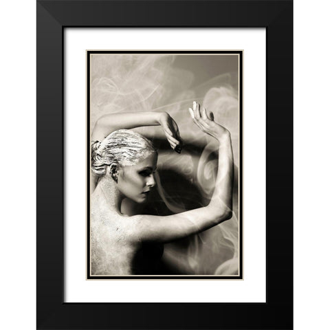 Dancer Statue Black Modern Wood Framed Art Print with Double Matting by Incado