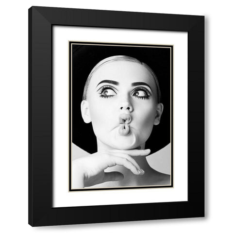 Fish Face Glamour Black Modern Wood Framed Art Print with Double Matting by Incado