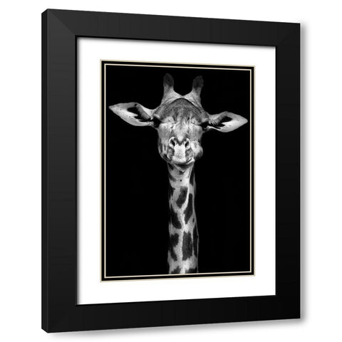 Giraffe Black Modern Wood Framed Art Print with Double Matting by Incado