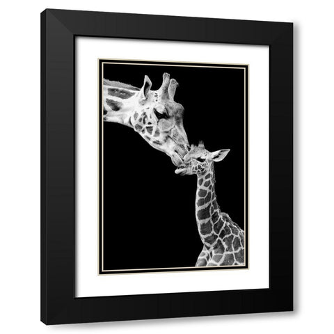 First Love - Giraffe Black Modern Wood Framed Art Print with Double Matting by Incado