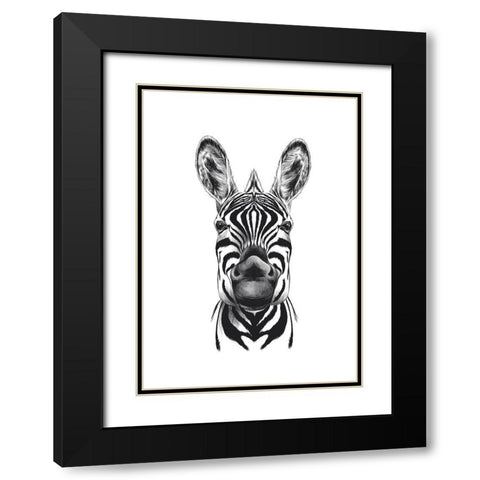 Zebra Illustration Black Modern Wood Framed Art Print with Double Matting by Incado