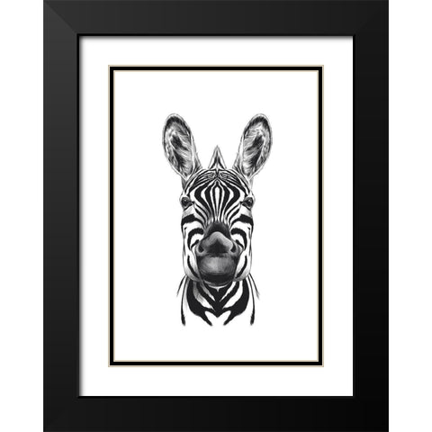 Zebra Illustration Black Modern Wood Framed Art Print with Double Matting by Incado