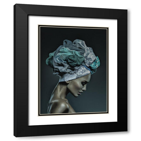 Woman in Thought, Teal Black Modern Wood Framed Art Print with Double Matting by Incado
