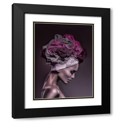 Woman in Thought, Magenta Black Modern Wood Framed Art Print with Double Matting by Incado