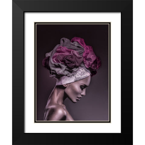 Woman in Thought, Magenta Black Modern Wood Framed Art Print with Double Matting by Incado