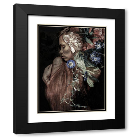 Botanical Woman No. 1 Black Modern Wood Framed Art Print with Double Matting by Incado