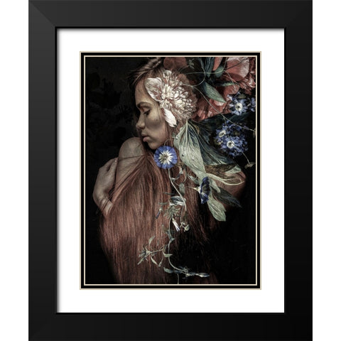 Botanical Woman No. 1 Black Modern Wood Framed Art Print with Double Matting by Incado