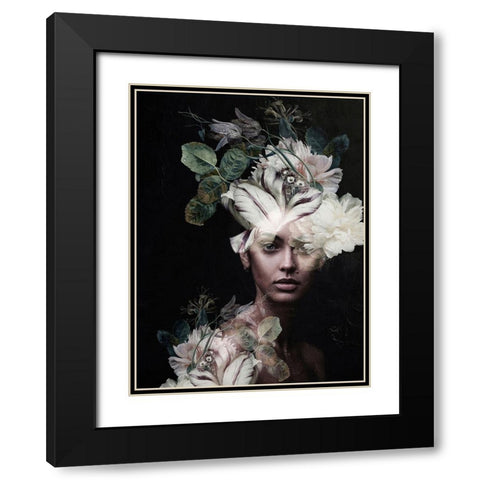 Botanical Woman No. 2 Black Modern Wood Framed Art Print with Double Matting by Incado