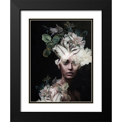 Botanical Woman No. 2 Black Modern Wood Framed Art Print with Double Matting by Incado