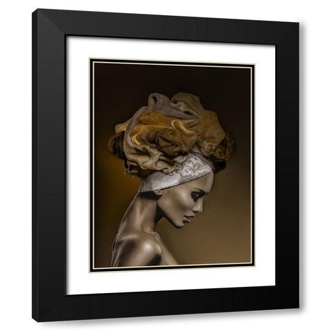 Woman in Thought, Gold Black Modern Wood Framed Art Print with Double Matting by Incado