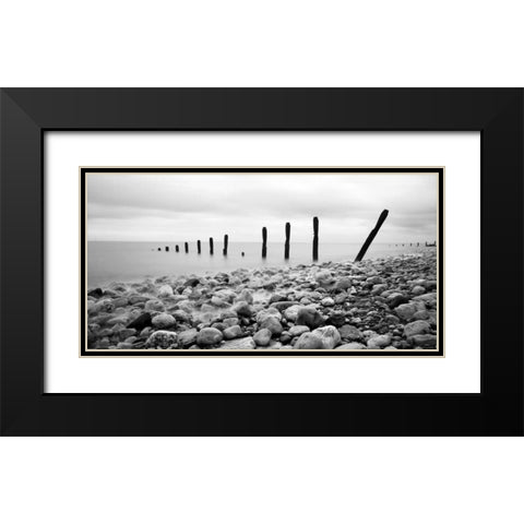 Beach Pebbles Black Modern Wood Framed Art Print with Double Matting by PhotoINC Studio