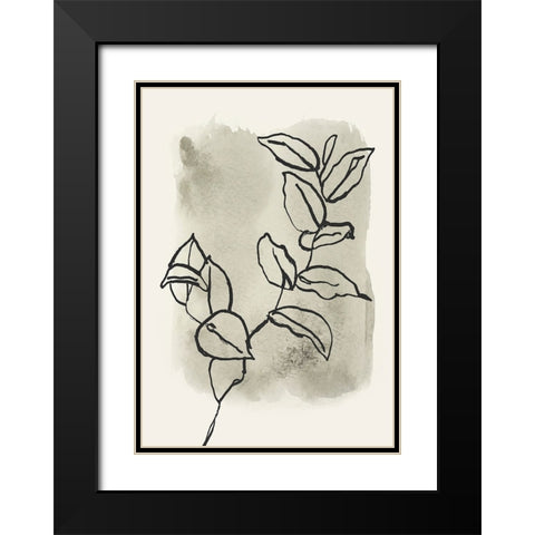 Branch Sketch Black Modern Wood Framed Art Print with Double Matting by Incado