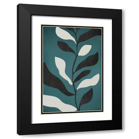 Abstract Leaves Black Modern Wood Framed Art Print with Double Matting by Incado