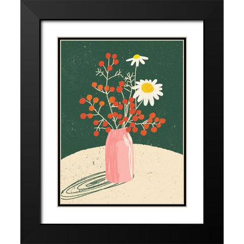 Vase Floral Black Modern Wood Framed Art Print with Double Matting by Incado