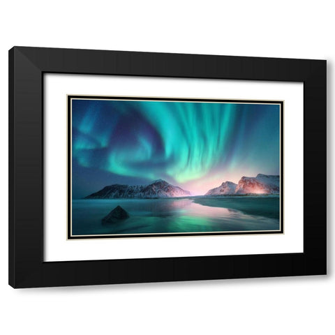 Northern Lights Black Modern Wood Framed Art Print with Double Matting by Incado