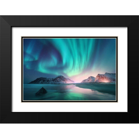 Northern Lights Black Modern Wood Framed Art Print with Double Matting by Incado