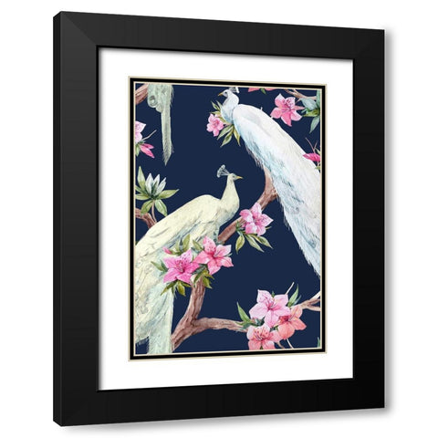 Paradis Birds II Black Modern Wood Framed Art Print with Double Matting by Incado