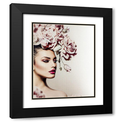 Rose Black Modern Wood Framed Art Print with Double Matting by Incado