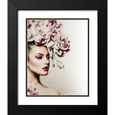Rose Black Modern Wood Framed Art Print with Double Matting by Incado