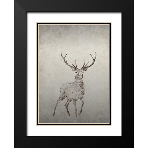 Deer Black Modern Wood Framed Art Print with Double Matting by Incado