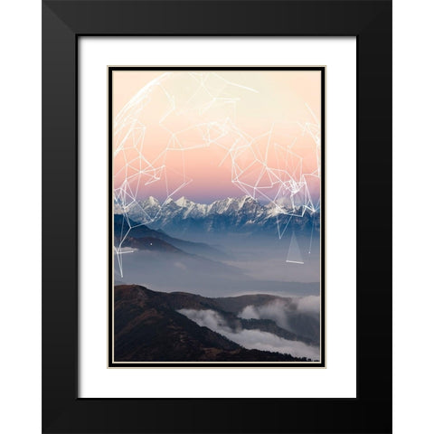 Geo Mountain Black Modern Wood Framed Art Print with Double Matting by GeoMania