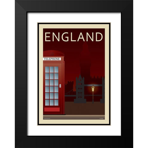 Telephone Box Black Modern Wood Framed Art Print with Double Matting by Incado