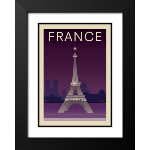 Eiffel Tower Black Modern Wood Framed Art Print with Double Matting by Incado