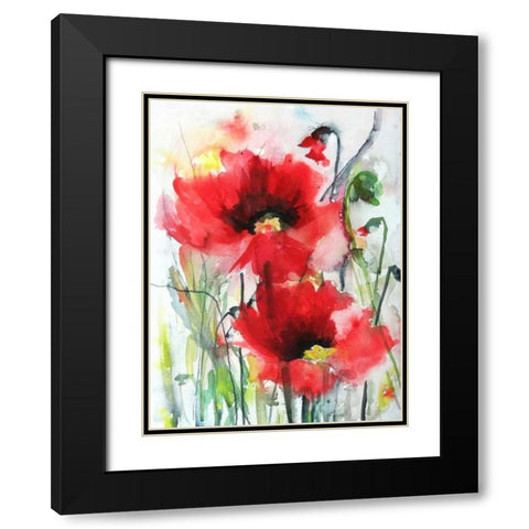 Red Poppies Black Modern Wood Framed Art Print with Double Matting by Johannesson, Karin