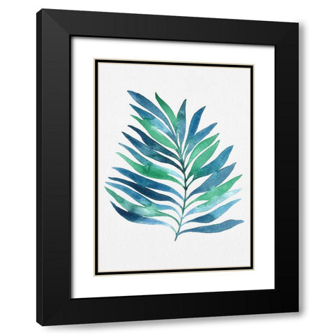 Blue and Green Watercolor Leaves 1 Black Modern Wood Framed Art Print with Double Matting by Juncos, Cami
