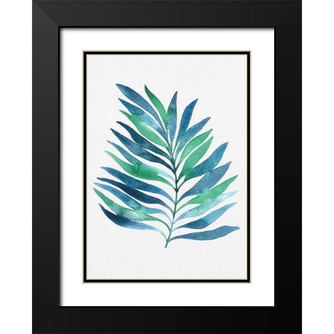Blue and Green Watercolor Leaves 1 Black Modern Wood Framed Art Print with Double Matting by Juncos, Cami