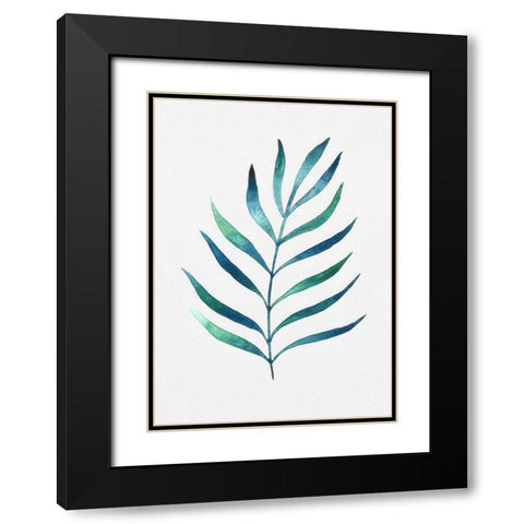 Blue and Green Watercolor Leaves 2 Black Modern Wood Framed Art Print with Double Matting by Juncos, Cami