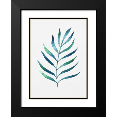 Blue and Green Watercolor Leaves 2 Black Modern Wood Framed Art Print with Double Matting by Juncos, Cami