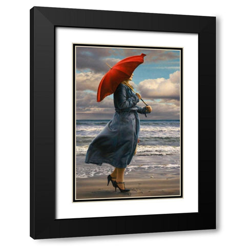 Red Umbrella Black Modern Wood Framed Art Print with Double Matting by Kelley, Paul