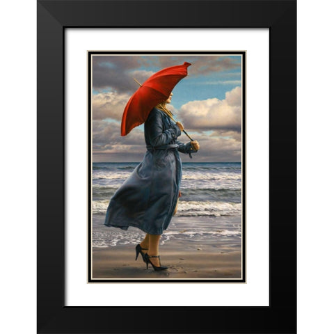 Red Umbrella Black Modern Wood Framed Art Print with Double Matting by Kelley, Paul