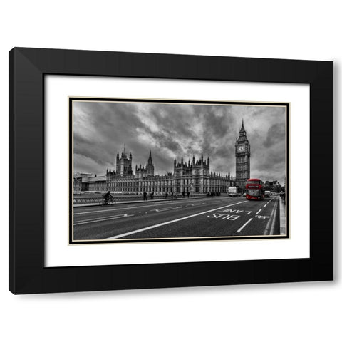 Double Decker - London Black Modern Wood Framed Art Print with Double Matting by Kostka, Vladimir