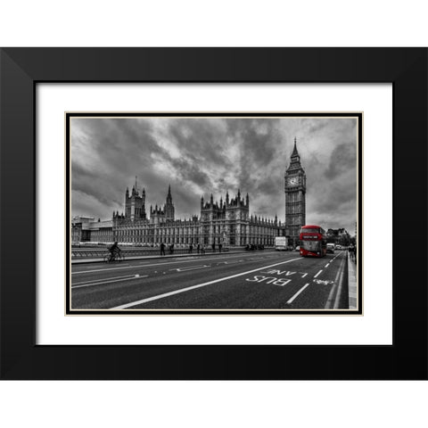 Double Decker - London Black Modern Wood Framed Art Print with Double Matting by Kostka, Vladimir