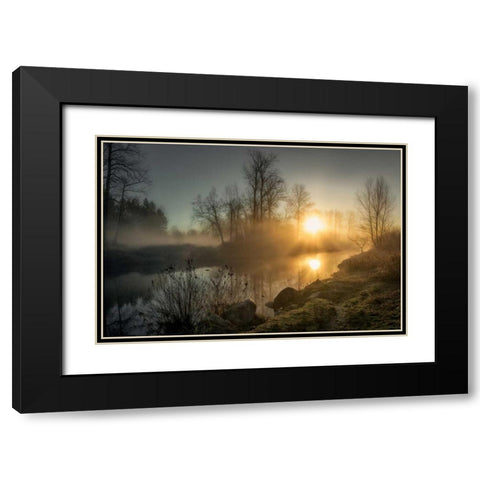 New Day Pitt Meadow Black Modern Wood Framed Art Print with Double Matting by Kostka, Vladimir