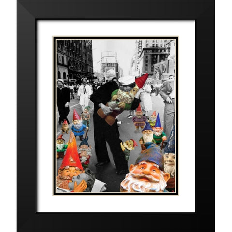 Garden Gnomes - VJ Day Black Modern Wood Framed Art Print with Double Matting by Kite, Barry