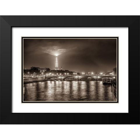 Paris Night Black Modern Wood Framed Art Print with Double Matting by Kostka, Vladimir