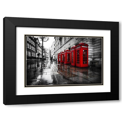 London Phones Black Modern Wood Framed Art Print with Double Matting by Kostka, Vladimir