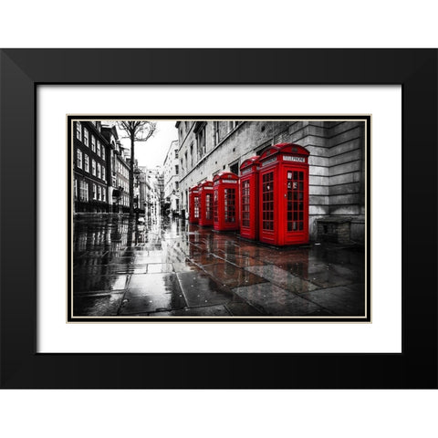 London Phones Black Modern Wood Framed Art Print with Double Matting by Kostka, Vladimir