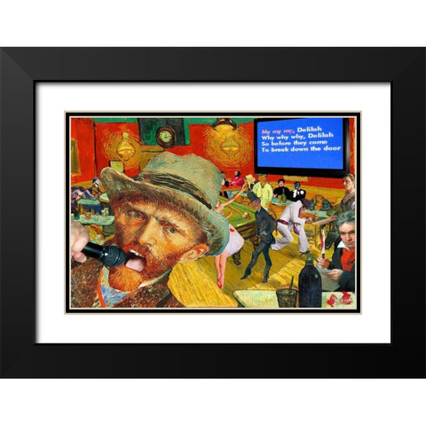 Karaoke Night in Arles Black Modern Wood Framed Art Print with Double Matting by Kite, Barry