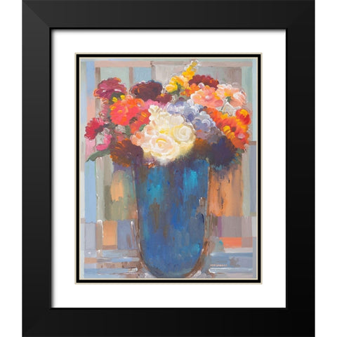 Flowers in a Blue Vase Black Modern Wood Framed Art Print with Double Matting by Khorasani, Hooshang